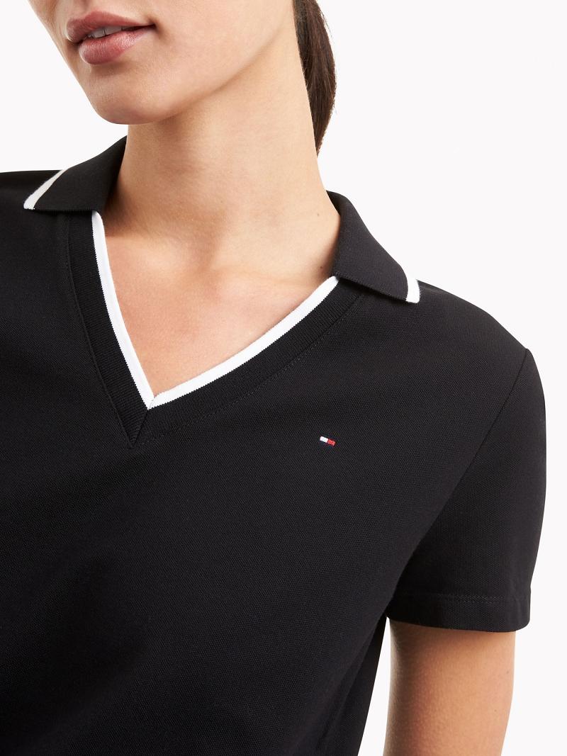 Női Tommy Hilfiger Essential V-Neck Polo Dresses Fekete | HU 84UZG